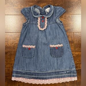 Sweet Denim Blue Girls' Dress, size 24m with Red|White trim by Jillian’s Closet